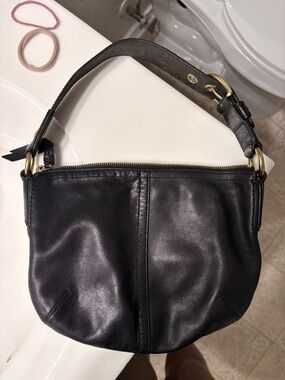 Coach Black Leather Shoulder Hobo with Gold Hardware